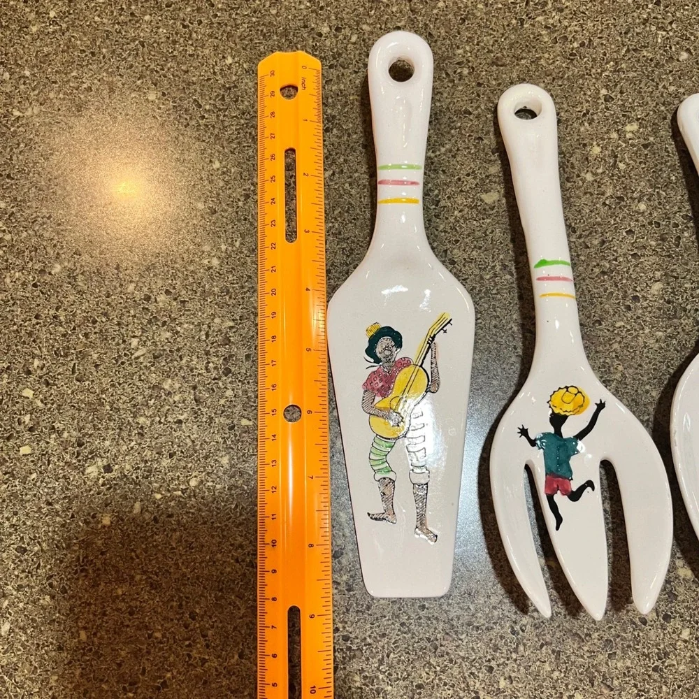 Vintage Ceramic Kitchen Utensils Wall Decor Hanging Set, Japan Folk‎ Art